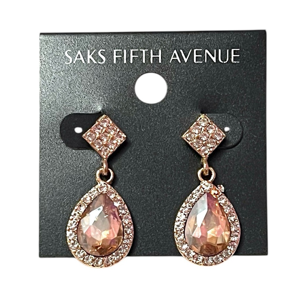 Saks Fifth Avenue Gold Champagne Teardrop Crystal Halo Earrings
